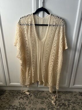 Crochet Open-Knit V-Neck Cover-Up in Cream